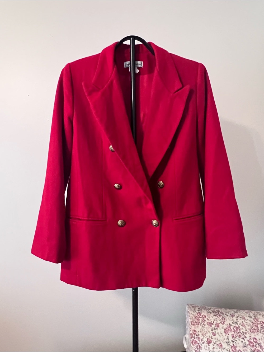 Vintage 90s Stephanie Andrews Red 100% Wool Double Breasted Blazer 8P